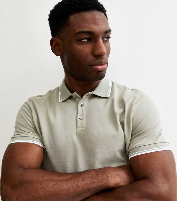 Mint Green Regular Pique Tipped Collar Polo Shirt