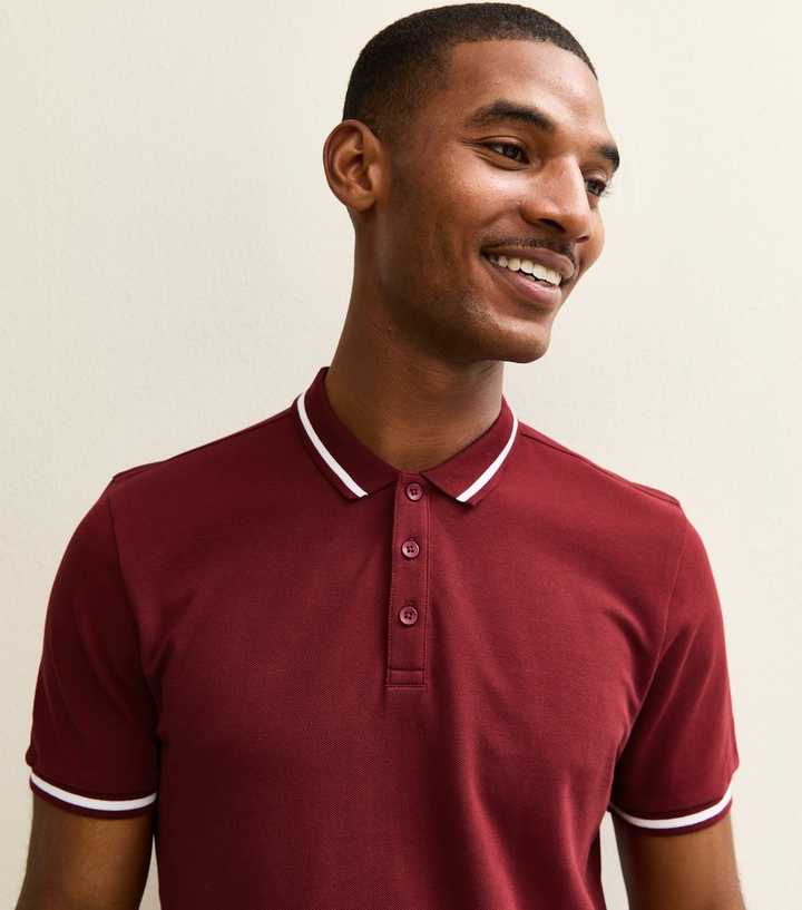 Light Burgundy Regular Contrast Tipping Pique Polo Top