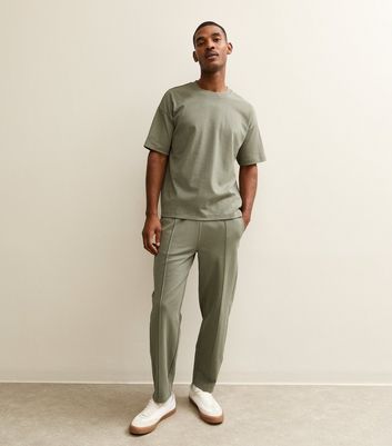 Khaki Relaxed Straight Leg Pintuck Joggers New Look