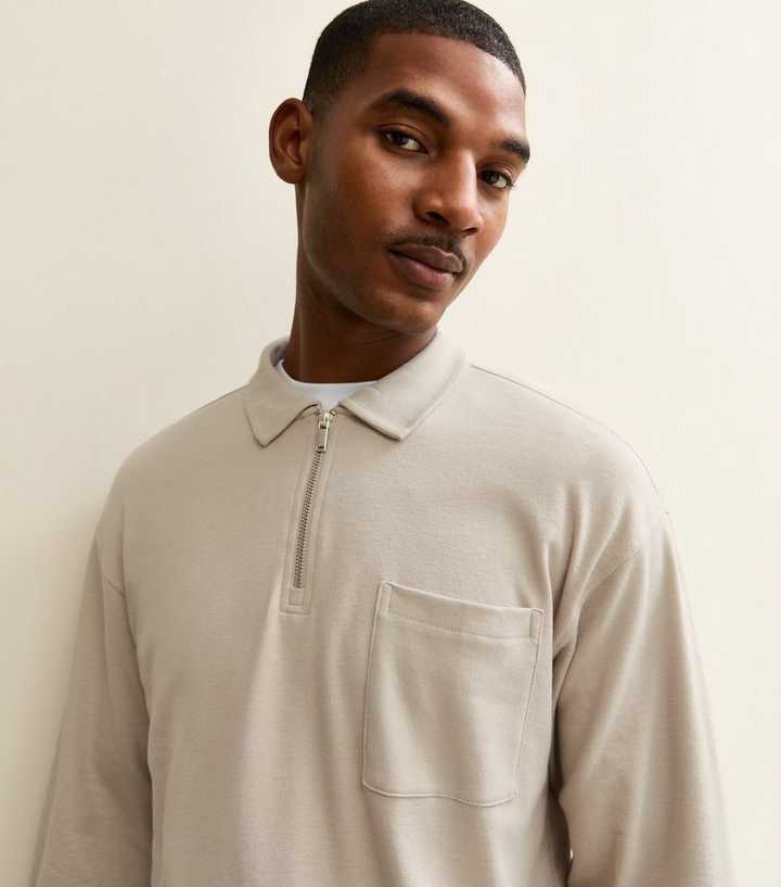 Stone Relaxed Quarter Zip Polo Collar Top