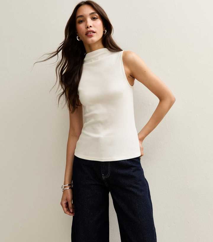 Cream High Neck Vest Top