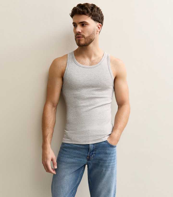 Grey Marl Muscle Fit Ribbed Jersey Vest