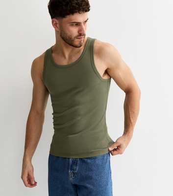 Dark Khaki Muscle Fit Ribbed Jersey Vest