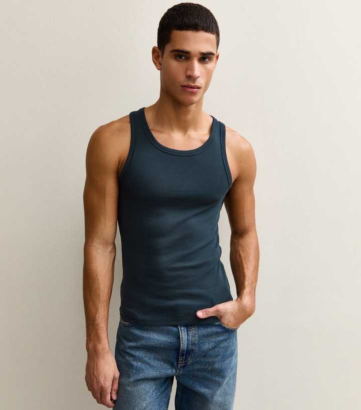 Navy Muscle Fit Ribbed Jersey Vest