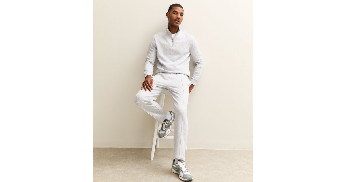 Grey Regular Pintuck Jersey Straight Leg Joggers New Look