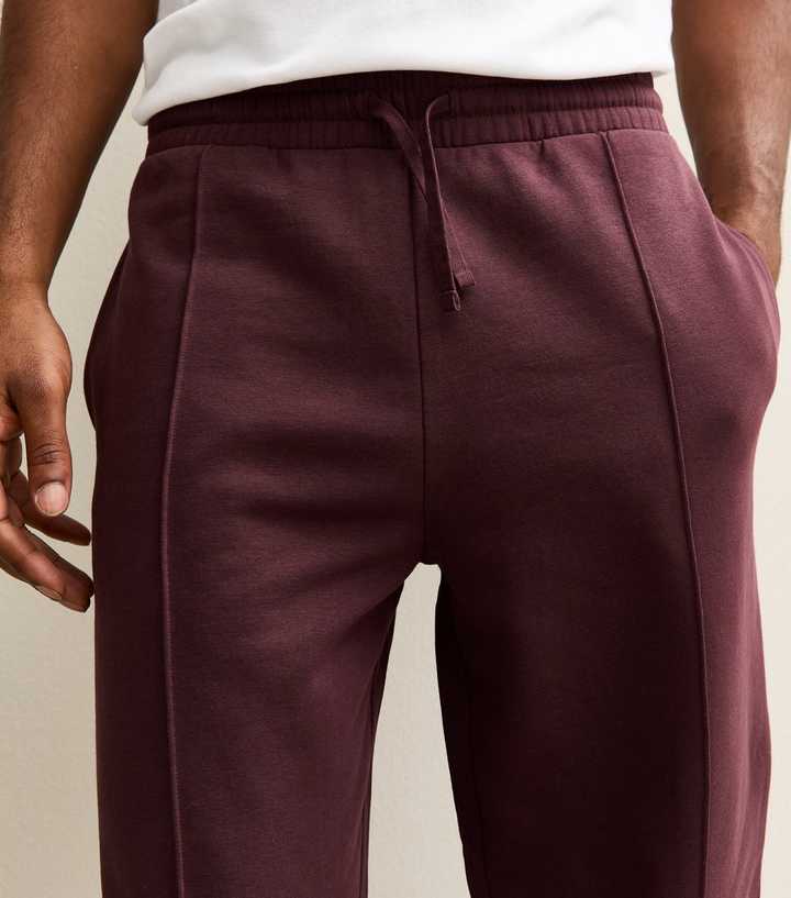 Burgundy Regular Pintuck Jersey Straight Leg Joggers New Look