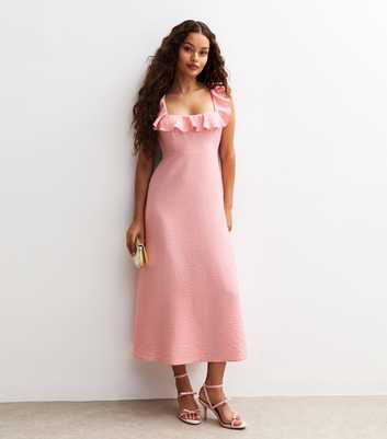 Petite Pink Ruffle Strap Midi Dress
