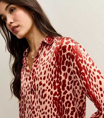 Brown Satin Animal Print Long Sleeve Shirt