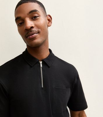 Black Relaxed Quarter Zip Polo Top | New Look