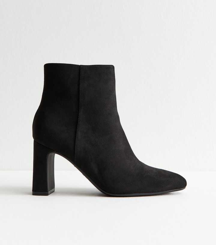 Black Faux Suede Almond Toe Ankle Boots