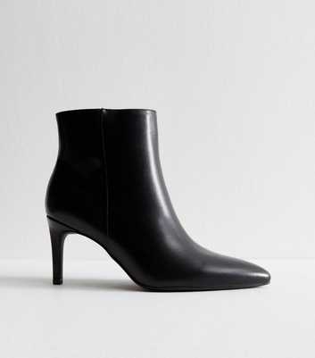 Black Faux Leather Point Toe Ankle Boots