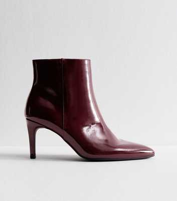 Dark Burgundy Faux Patent Leather Point Toe Ankle Boots
