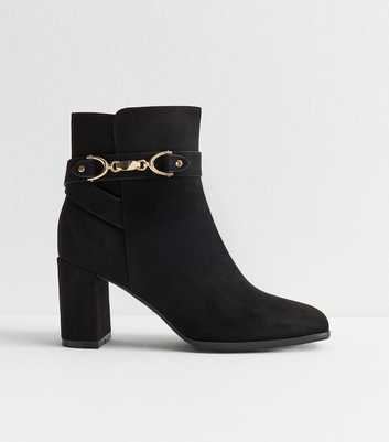 Black Faux Suede Snaffle Detail Ankle Boots