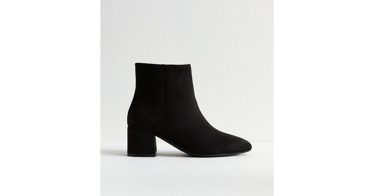 Wide Fit Black Faux Suede Block Heel Ankle Boots New Look