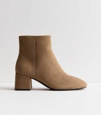 Wide Fit Camel Faux Suede Block Heel Ankle Boots