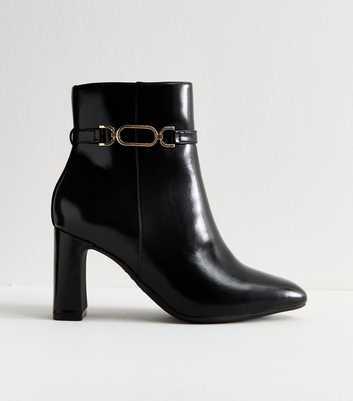 Wide Fit Black Faux Leather Chain Trim Ankle Boots