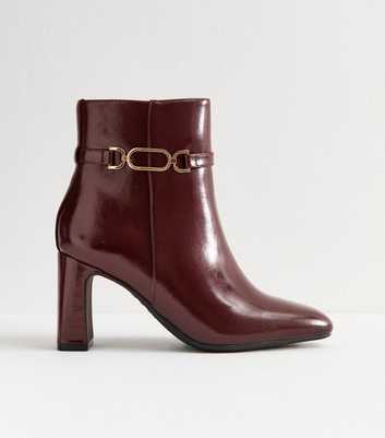 Wide Fit Burgundy Faux Leather Chain Trim Ankle Boots