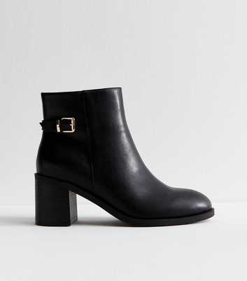 Wide Fit Black Faux Leather Buckled Ankle Boots