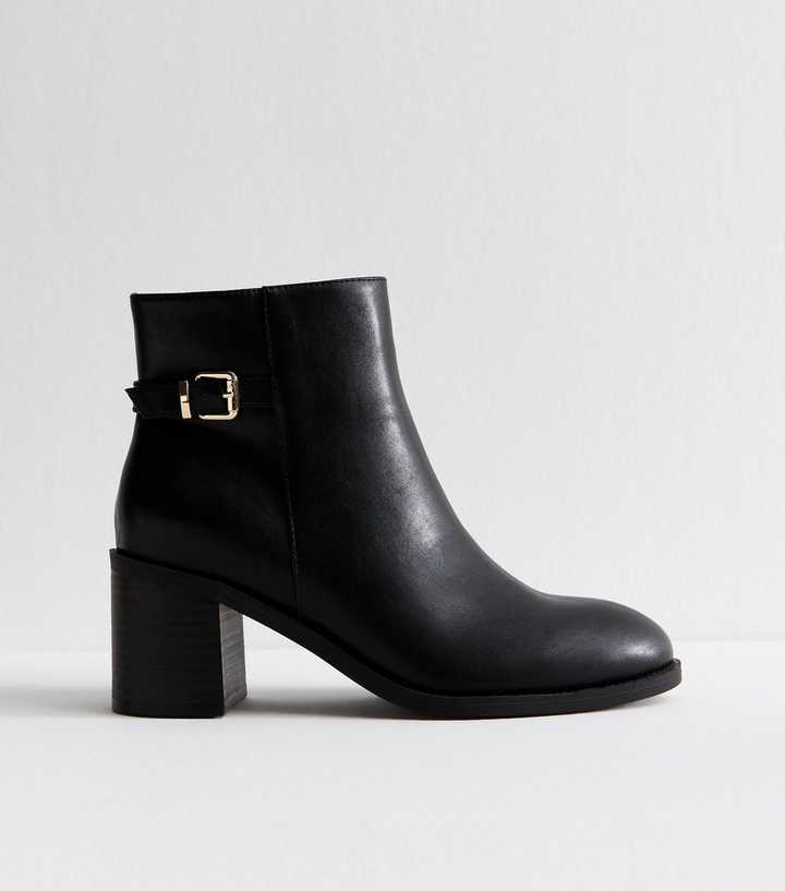 Wide Fit Black Faux Leather Buckled Ankle Boots