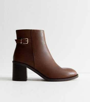 Wide Fit Tan Faux Leather Buckled Ankle Boots