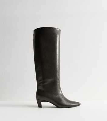 Khaki Green Faux Leather Knee High Boots