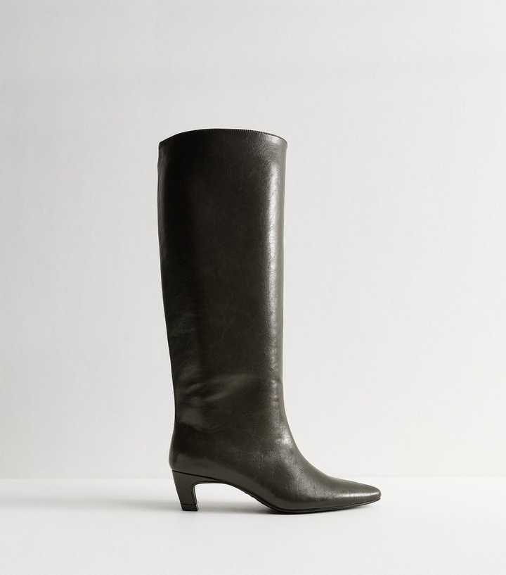 Dark Green Faux Leather Knee High Boots