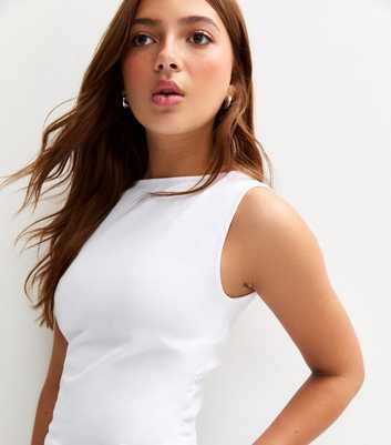 Girls White Cotton Ruched Slash Neck Vest