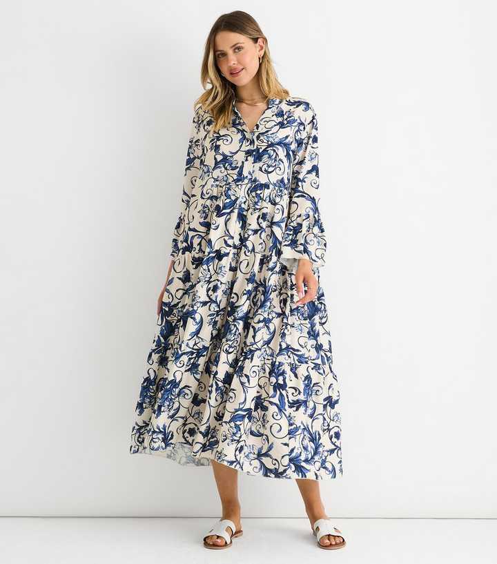 Gini London Blue Floral Print Shirt Dress