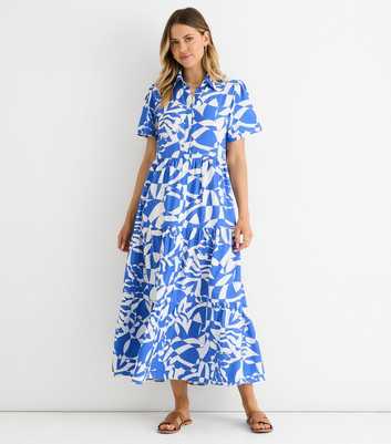 Gini London Blue Aztec Print Maxi Shirt Dress