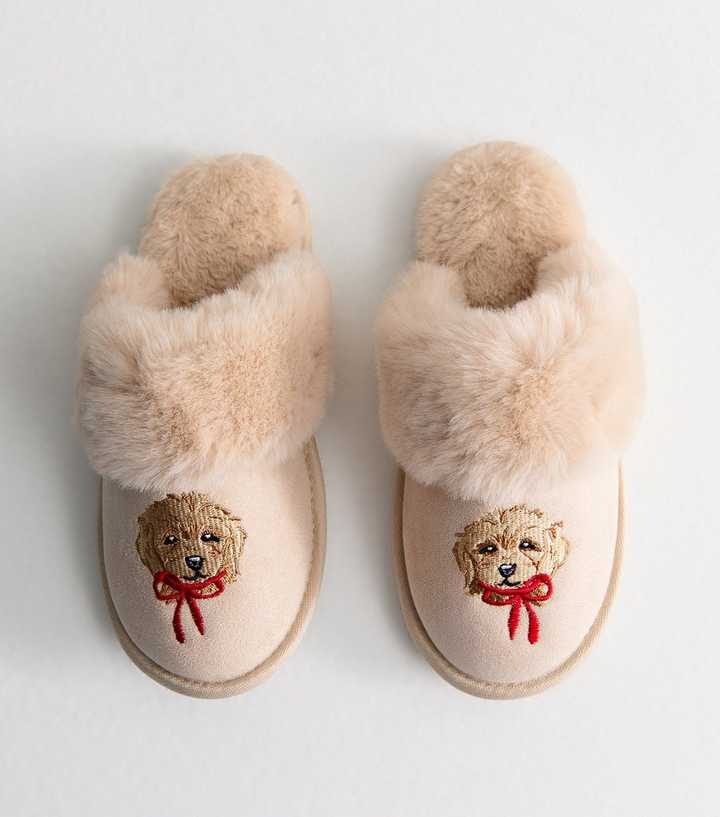 Cream Cockapoo Print Mule Slippers