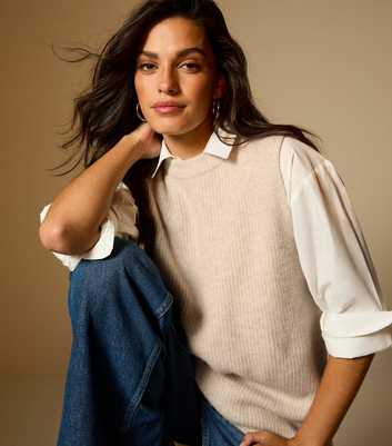 Oatmeal Ribbed Crew Neck Vest