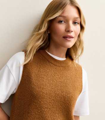 Tan Ribbed Crew Neck Vest