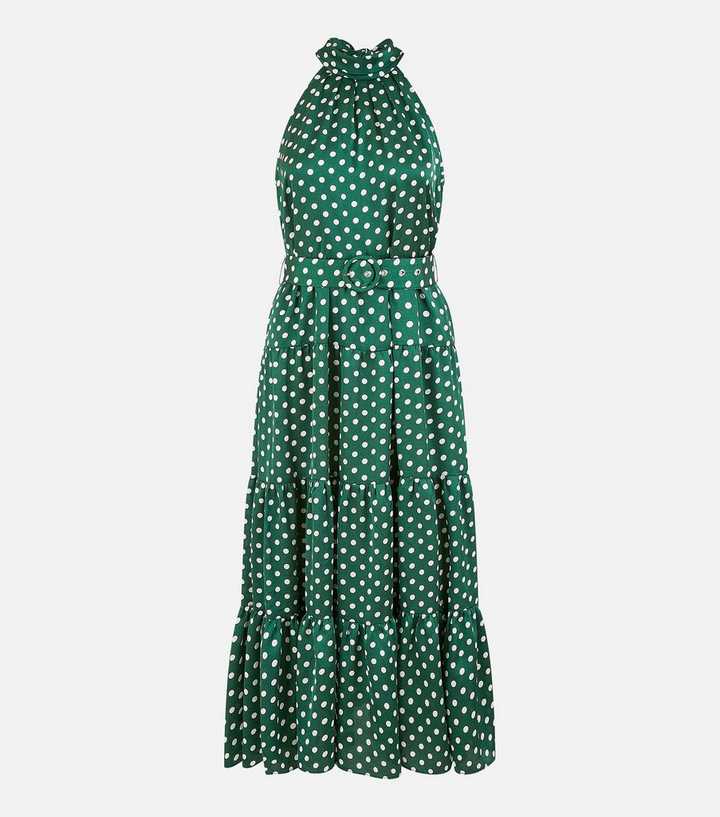 green emerald velvet dress Green Spot Printed Frill Hem Dress  AX Paris