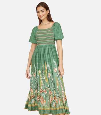 Yumi Green Leaf Print Milkmaid Dress