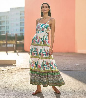 Yumi White Floral Print Tiered Dress