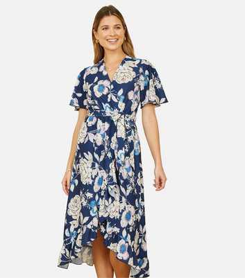 Yumi Navy Floral Print Tie Waist Midi Dress