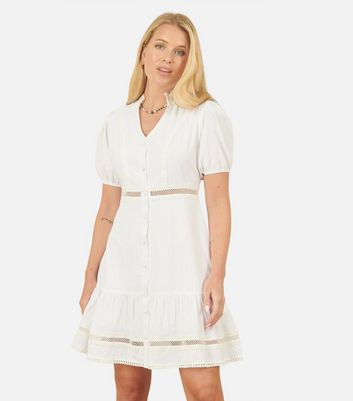 Yumi White Lace Trim Mini Dress