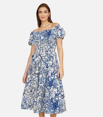 Yumi Blue Floral Print Off Shoulder Midi Dress