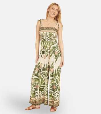 Yumi Green Floral Print Wide Leg Jumpsuit