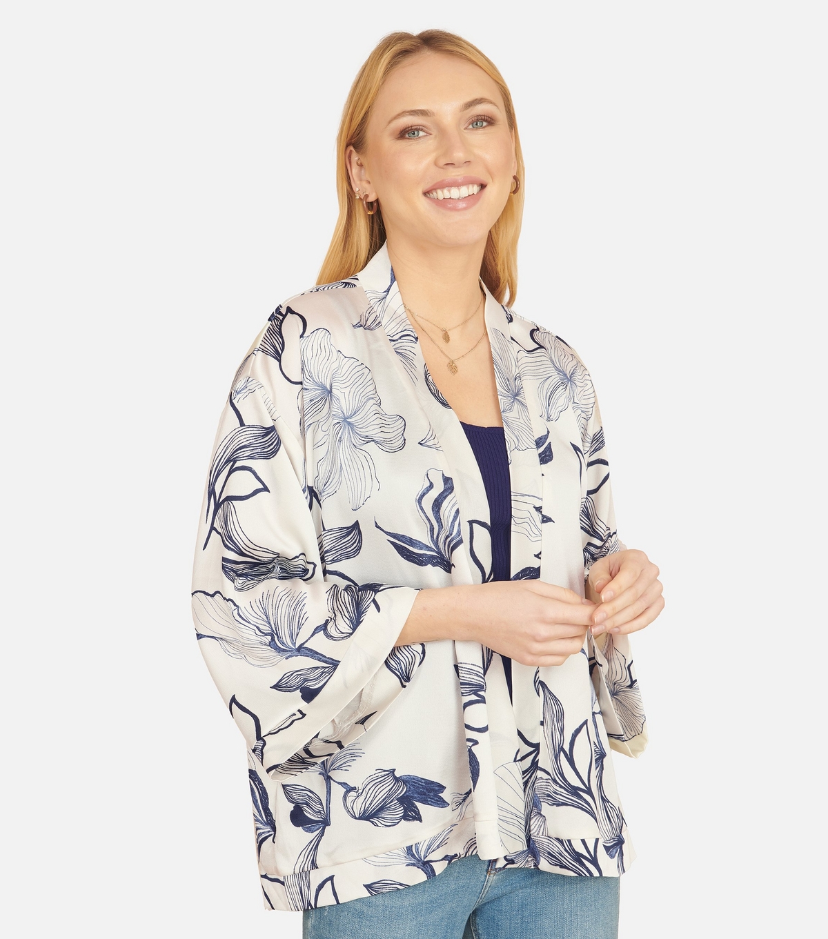 Women's White Floral Print Kimono Jacket Yumi New Look