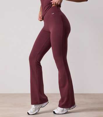 Gym King Plush Burgundy Logo Waist Flared Leggings