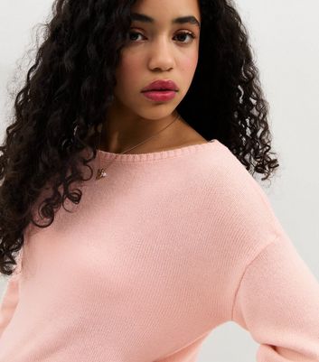 Girls Light Pink Slash Neck Jumper