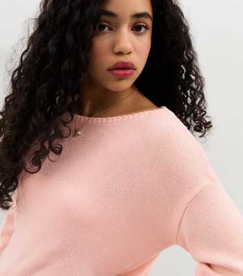 Girls Light Pink Slash Neck Jumper