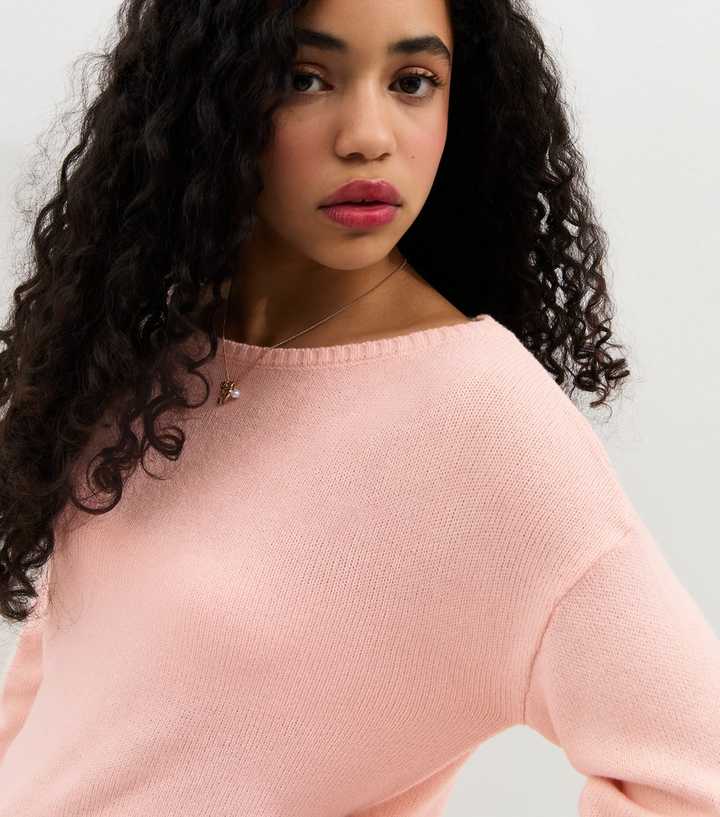 Girls Light Pink Slash Neck Jumper