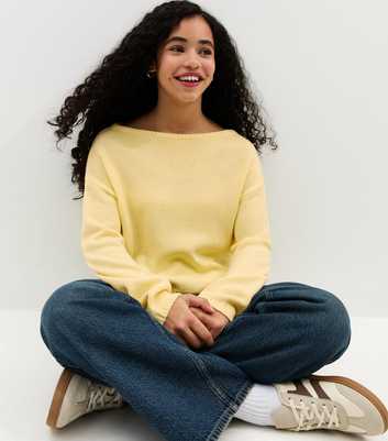 Girls Light Yellow Slash Neck Jumper