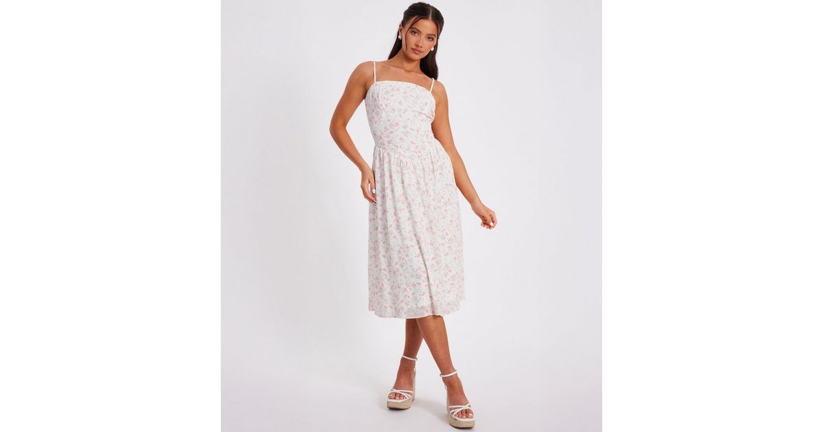 QUIZ Petite White Floral Print Midi Dress New Look