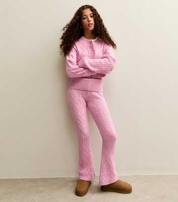 Girls Pink Cable Knit Flared Trouser
