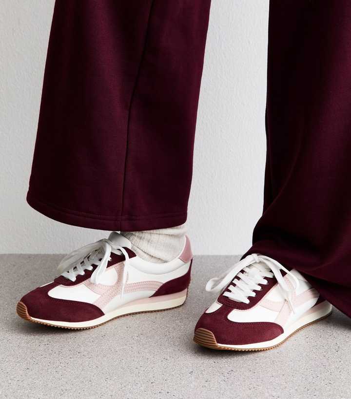 Light Pink Faux Leather Panelled Trainers