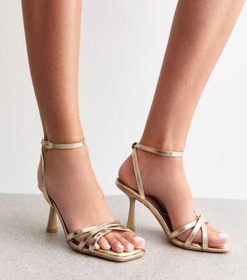 Wide Fit Gold Strappy Faux Leather High Heel Sandals