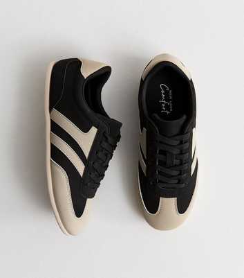 Black Contrast Panel Faux Suede Slim Sole Trainers